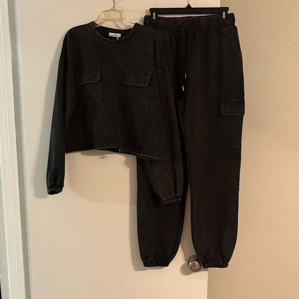 Black Cargo Jogger Set